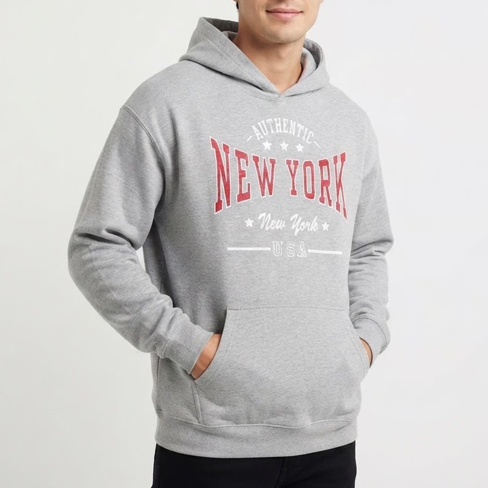 Point Sportswear New York USA Graphic Hoodie Mens Large Gray Pullover Sweatshirt